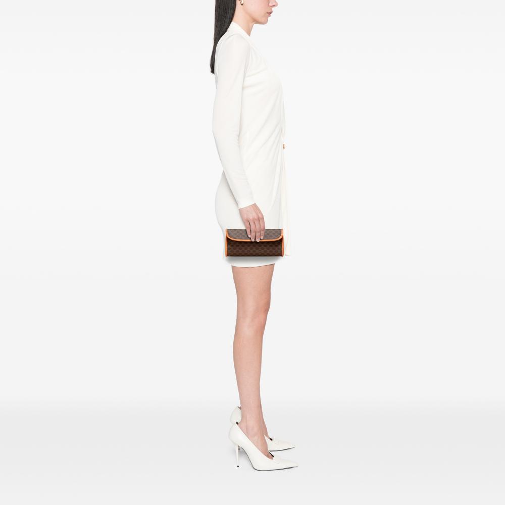 Celine B Celine Brown Coated Canvas Fabric Macadam Clutch Italy