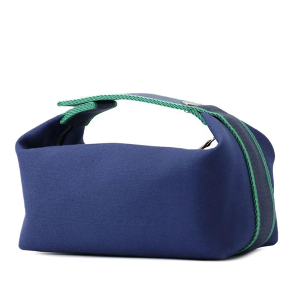 Hermès AB Hermès Blue Dark Blue with Green Canvas Fabric Small Toile Bride A Brac Case France