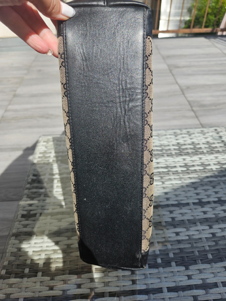 Gucci B Gucci Brown Beige Canvas Fabric GG Handbag Italy