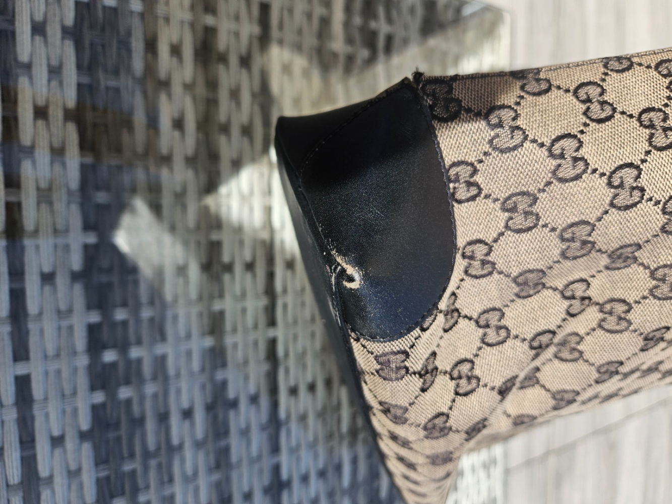 Gucci B Gucci Brown Beige Canvas Fabric GG Handbag Italy