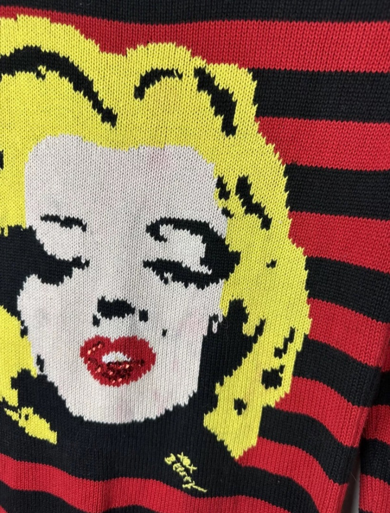 Betsey Johnson MARILYN MONROE Rot-schwarz gestreiftes Pullover-Tunikakleid