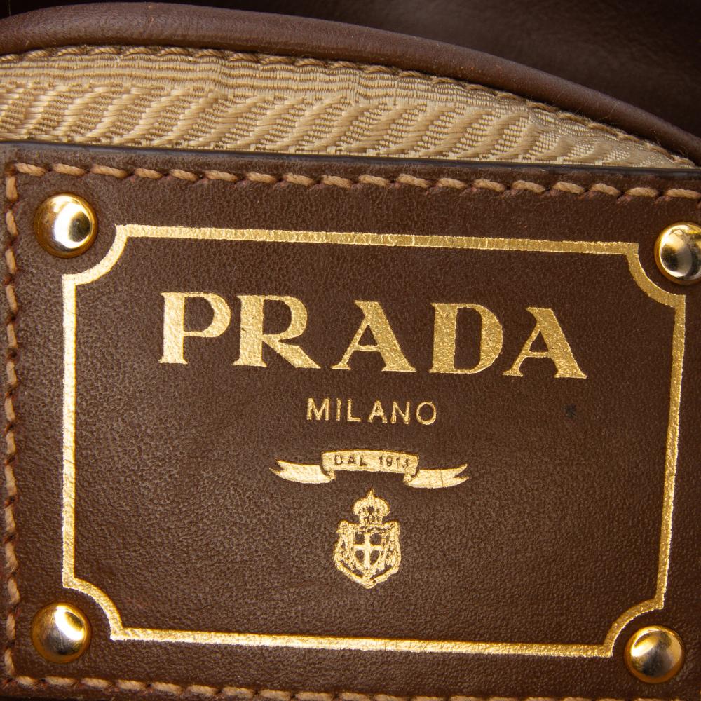 Prada B Prada Brown Beige Canvas Fabric Canapa Logo Crossbody Italy