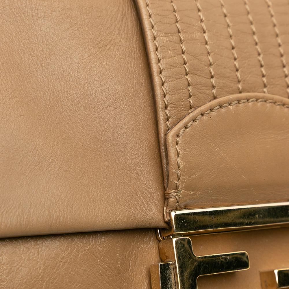 Fendi B Fendi Brown Calf Leather Baguette Chain Flap Italy