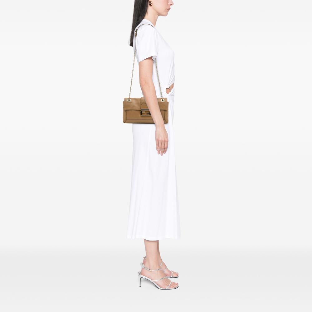 Fendi B Fendi Brown Calf Leather Baguette Chain Flap Italy