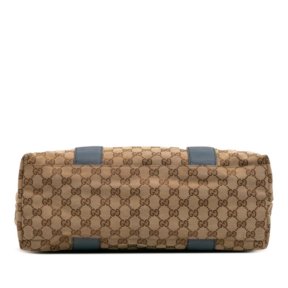 Gucci B Gucci Brown Beige Canvas Fabric GG Bamboo Libeccio Tote Italy