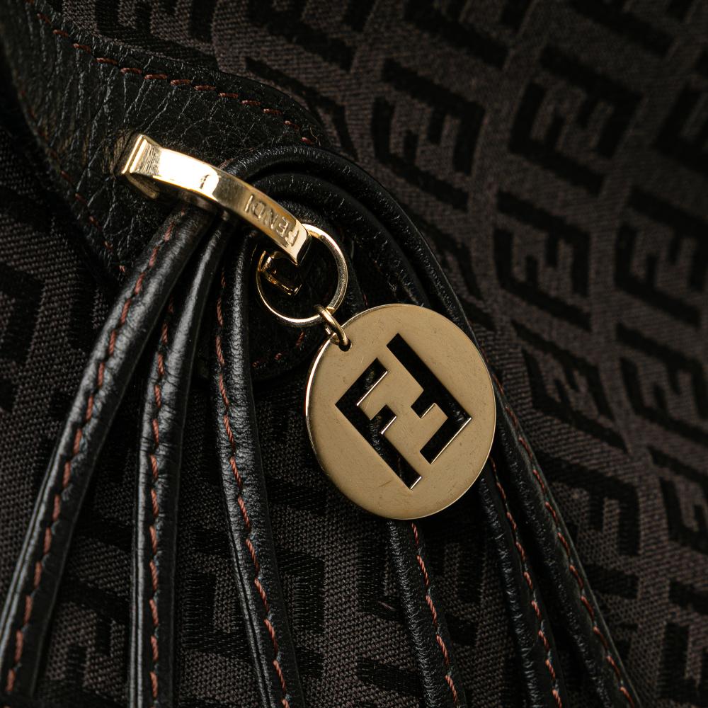 Fendi B Fendi Black Canvas Fabric Zucchino Tote Italy