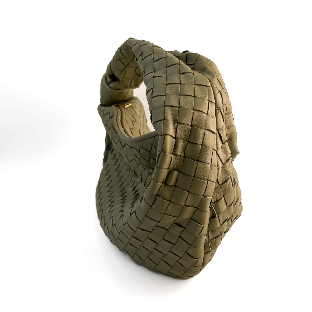 Bottega Veneta Jodie Classic Leather Intrecciato Hobo Handbag Travertine