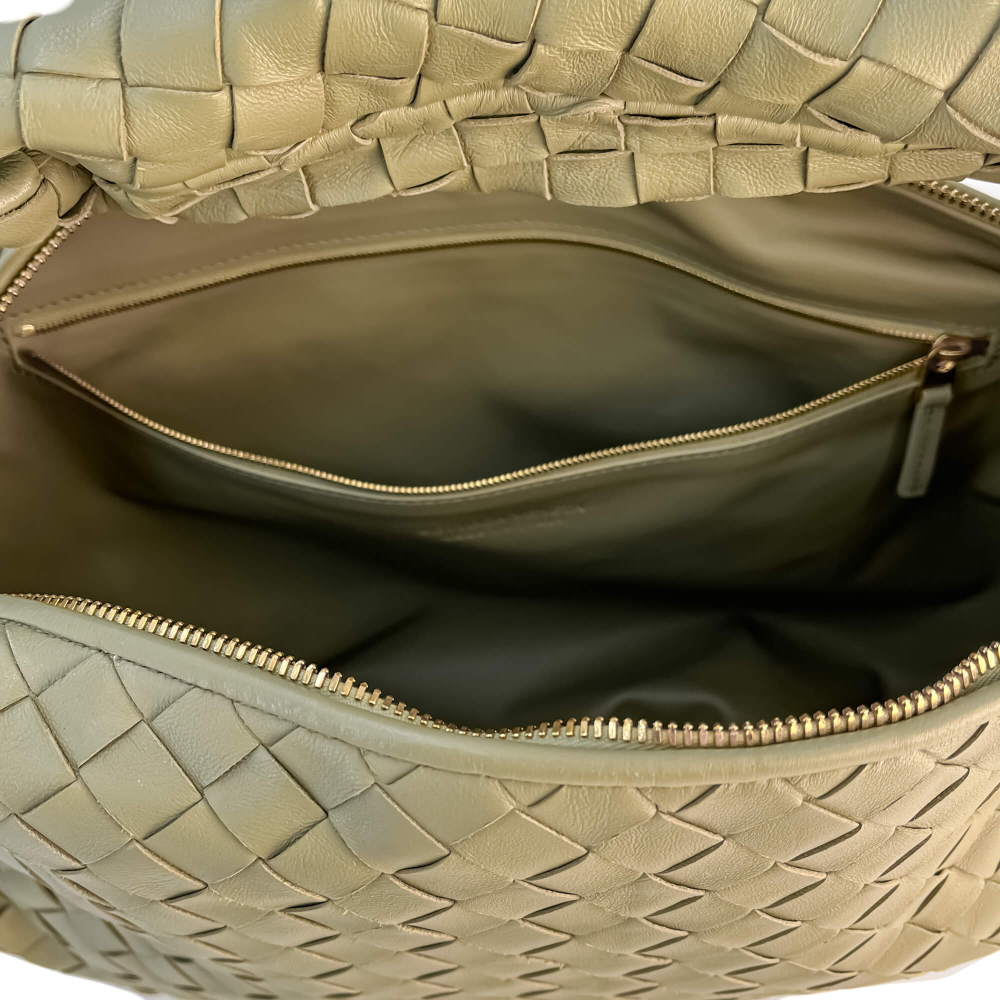 Bottega Veneta Jodie Classic Leather Intrecciato Hobo Handbag Travertine