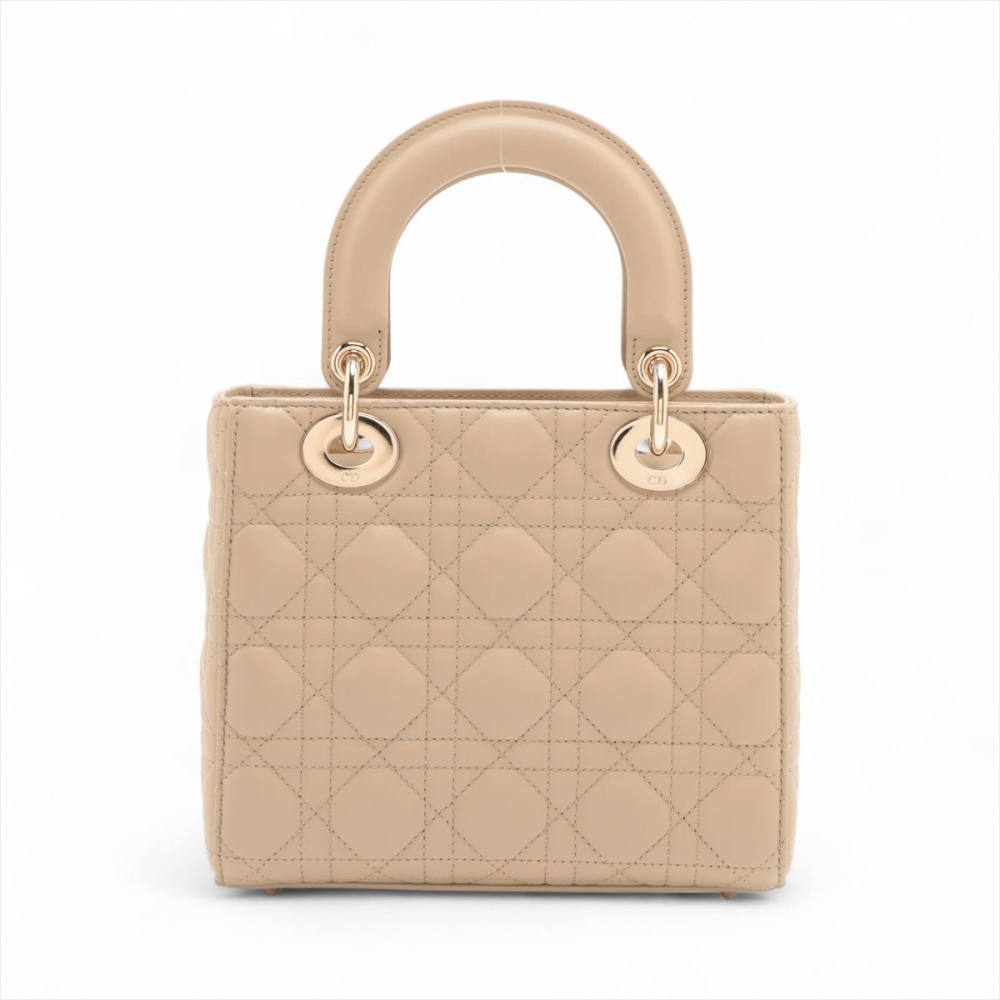 Christian Dior Lady Dior Small Lambskin Leather My ABCDior Cannage Tote Handbag Beige