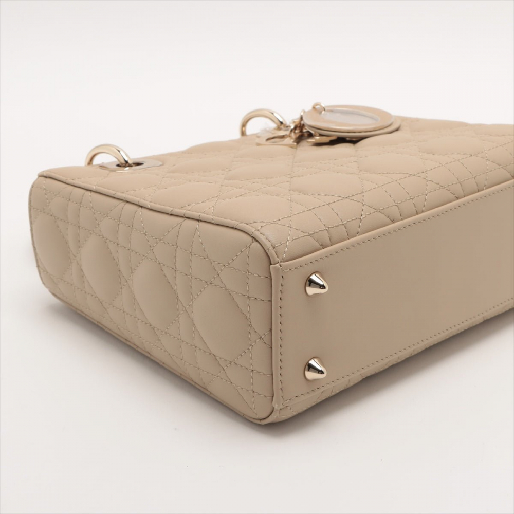 Christian Dior Lady Dior Small Lambskin Leather My ABCDior Cannage Tote Handbag Beige