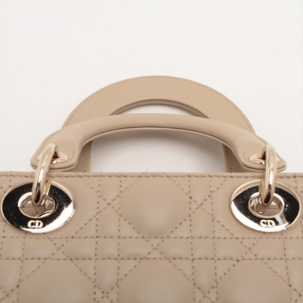 Christian Dior Lady Dior Small Lambskin Leather My ABCDior Cannage Tote Handbag Beige
