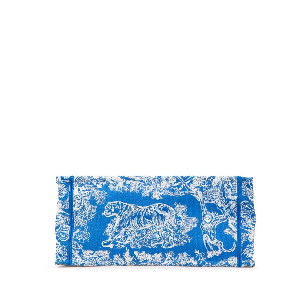 Christian Dior B Dior Blue Canvas Fabric Medium Embroidered Dioriviera Toile De Jouy Book Tote Italy