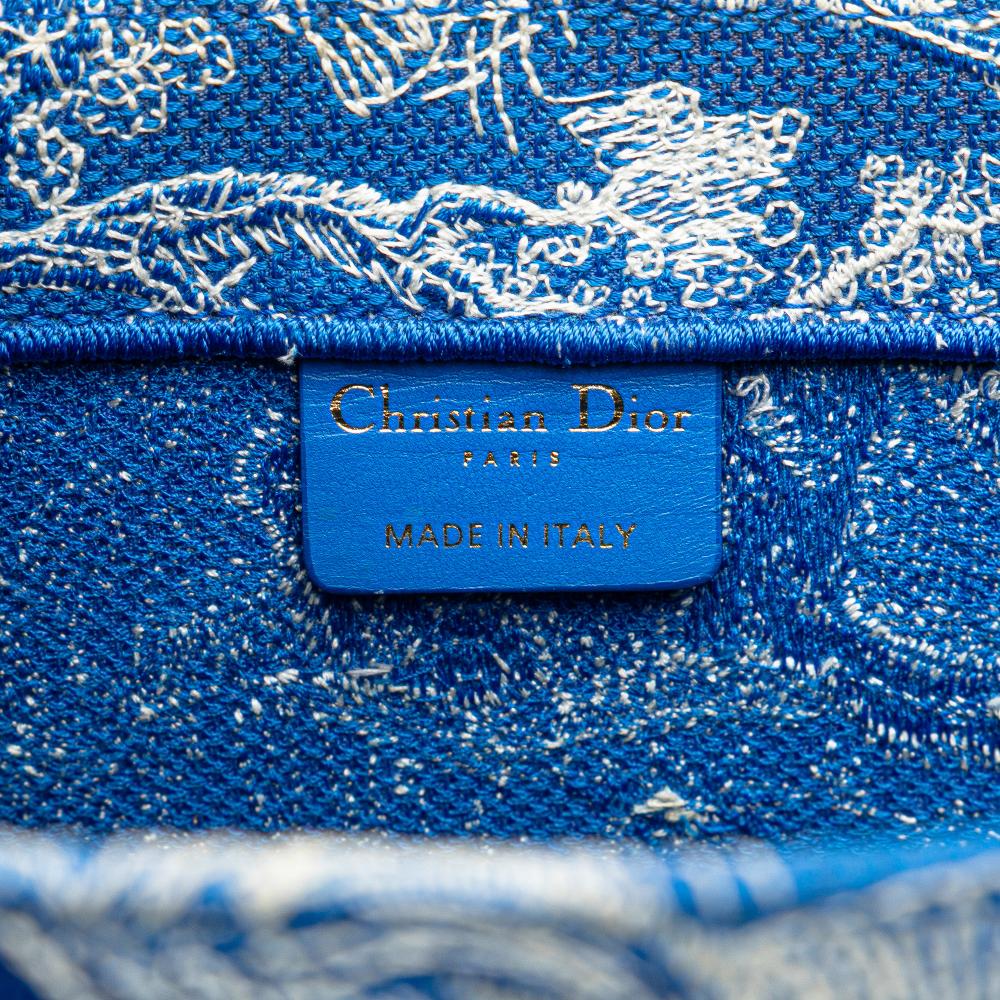 Christian Dior B Dior Blue Canvas Fabric Medium Embroidered Dioriviera Toile De Jouy Book Tote Italy