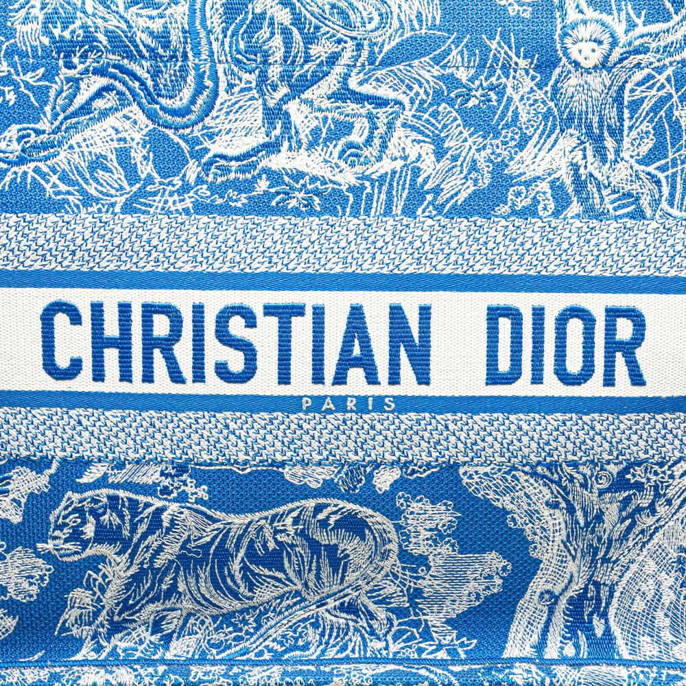 Christian Dior B Dior Blue Canvas Fabric Medium Embroidered Dioriviera Toile De Jouy Book Tote Italy