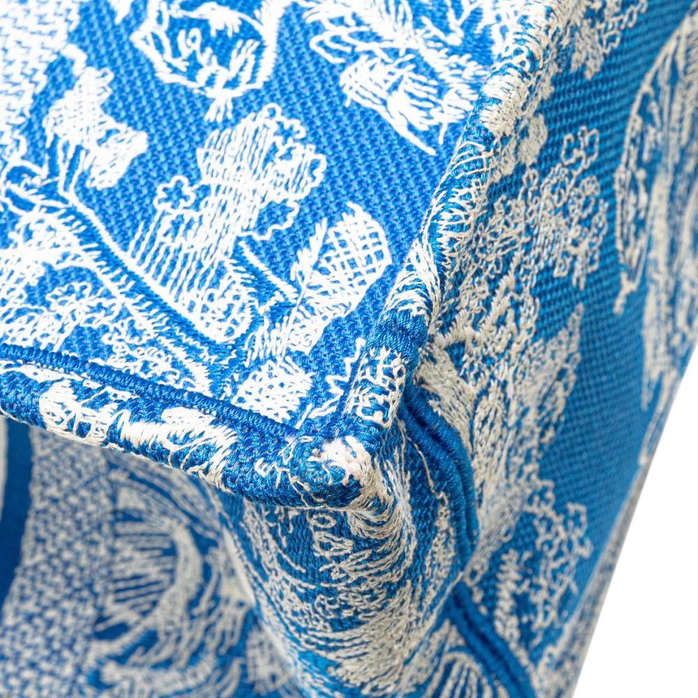 Christian Dior B Dior Blue Canvas Fabric Medium Embroidered Dioriviera Toile De Jouy Book Tote Italy