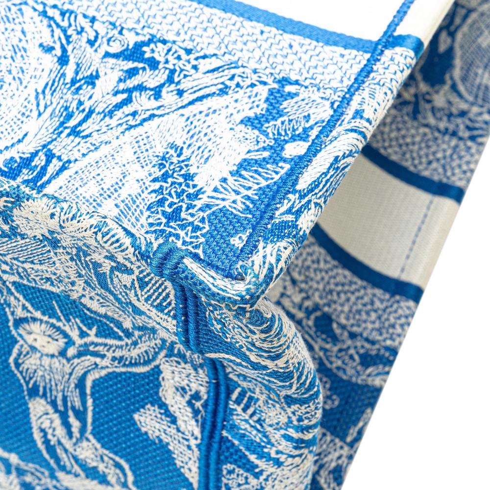 Christian Dior B Dior Blue Canvas Fabric Medium Embroidered Dioriviera Toile De Jouy Book Tote Italy