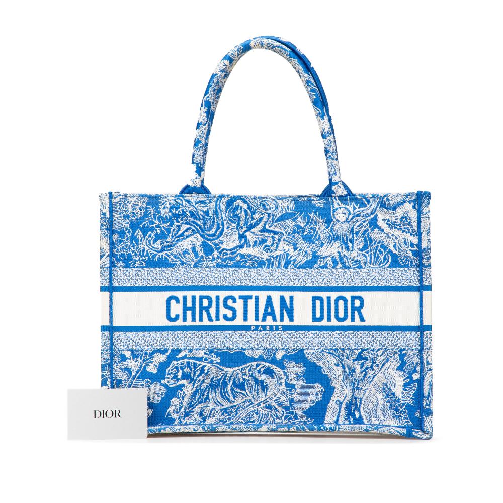 Christian Dior B Dior Blue Canvas Fabric Medium Embroidered Dioriviera Toile De Jouy Book Tote Italy