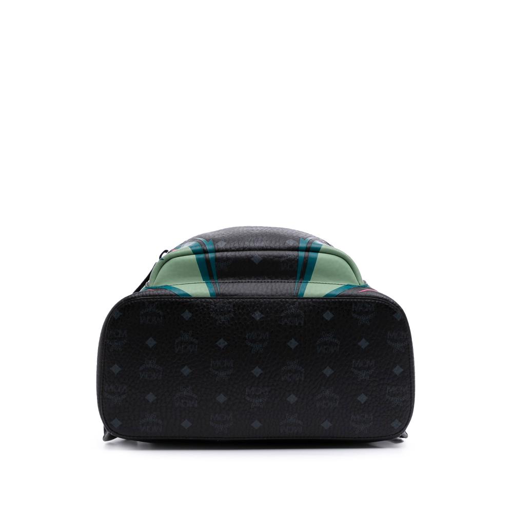 MCM B MCM Black Coated Canvas Fabric Medium Visetos Leather Stark MCmotor Backpack Korea, South