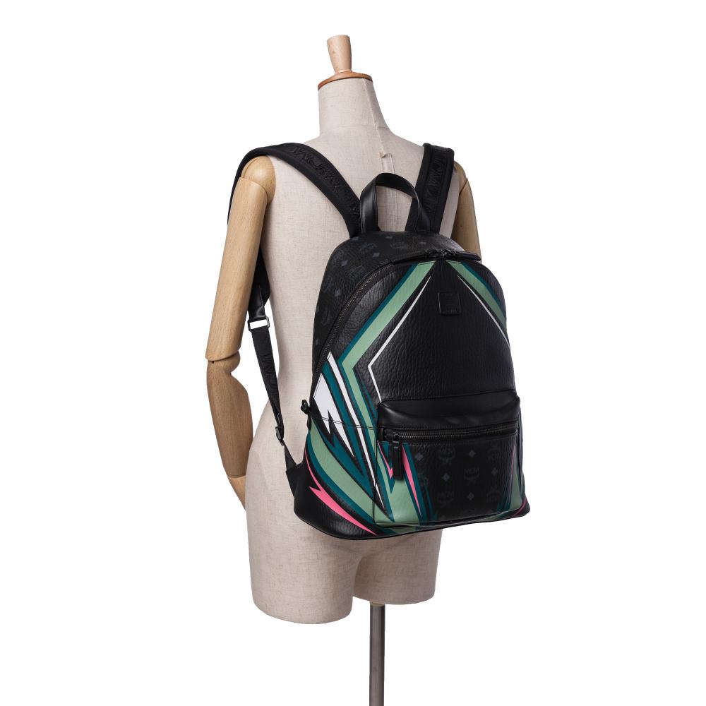 MCM B MCM Black Coated Canvas Fabric Medium Visetos Leather Stark MCmotor Backpack Korea, South