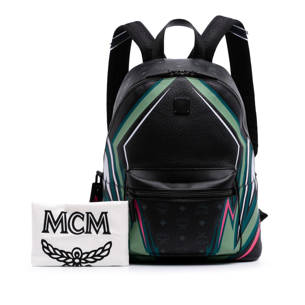 MCM B MCM Black Coated Canvas Fabric Medium Visetos Leather Stark MCmotor Backpack Korea, South