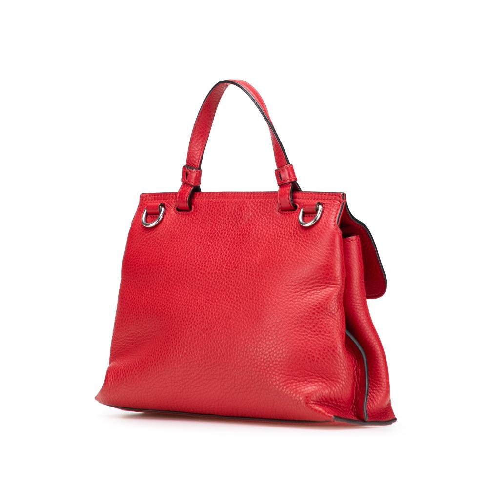 Gucci B Gucci Red Calf Leather Small Bamboo Daily Satchel Italy