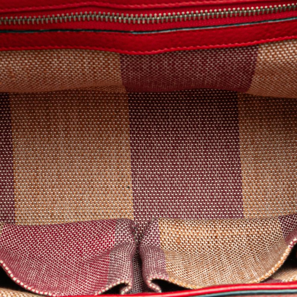 Gucci B Gucci Red Calf Leather Small Bamboo Daily Satchel Italy