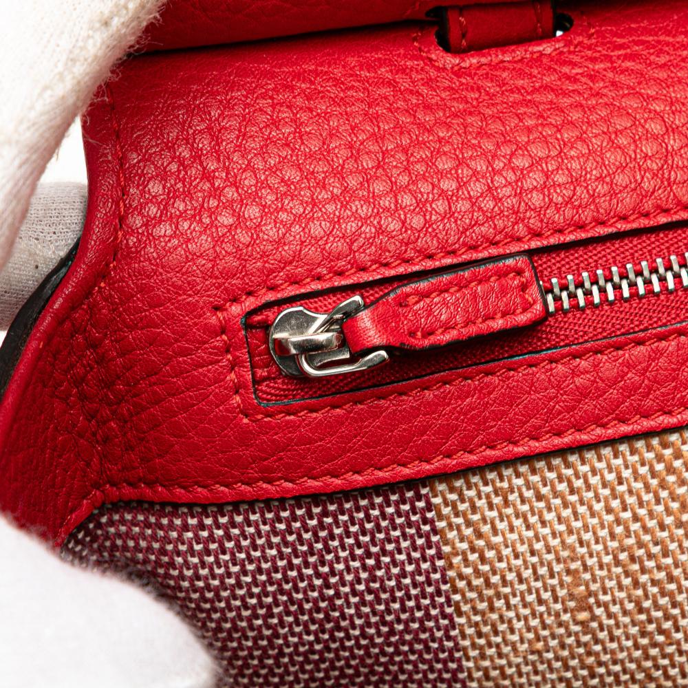 Gucci B Gucci Red Calf Leather Small Bamboo Daily Satchel Italy