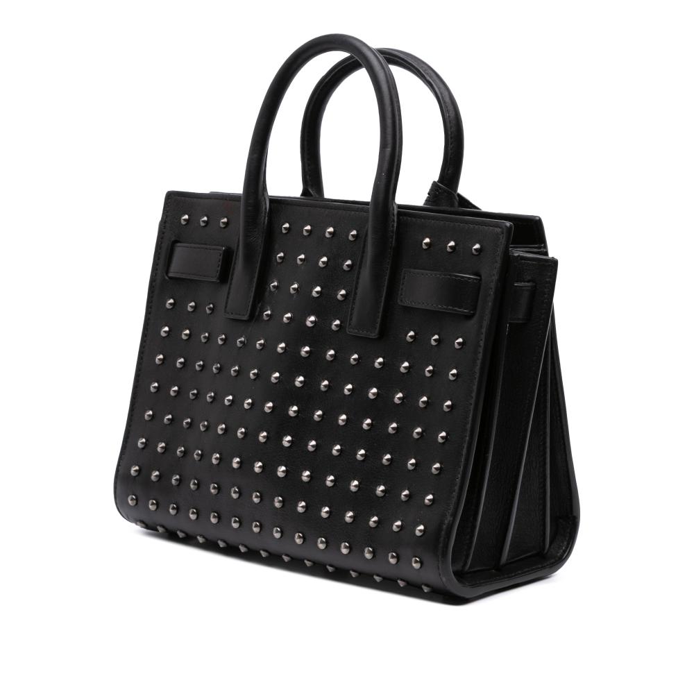 Saint Laurent B Saint Laurent Black Calf Leather Nano Studded Sac de Jour Satchel Italy