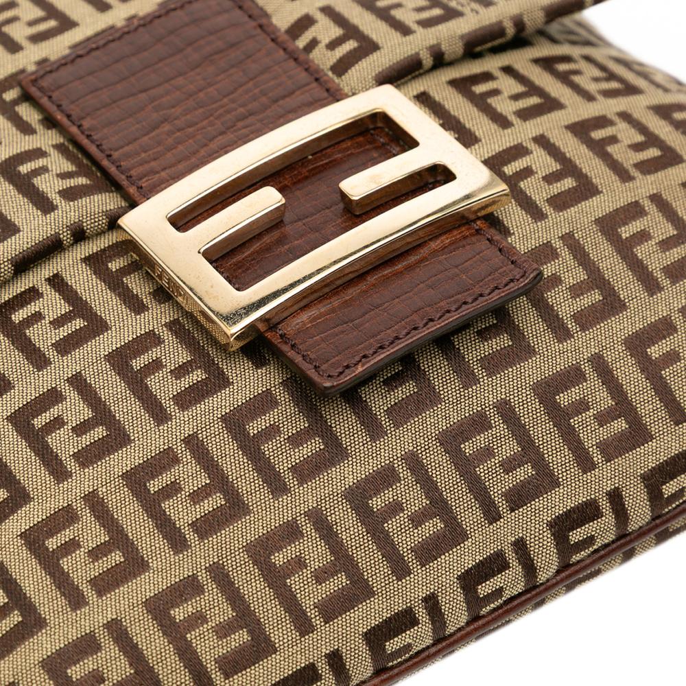 Fendi B Fendi Brown Beige Canvas Fabric Zucchino Crossbody Italy