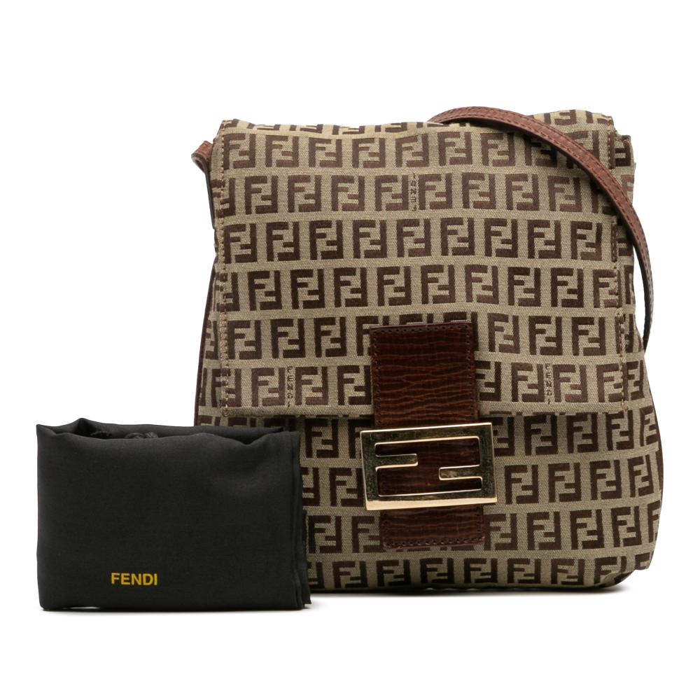 Fendi B Fendi Brown Beige Canvas Fabric Zucchino Crossbody Italy