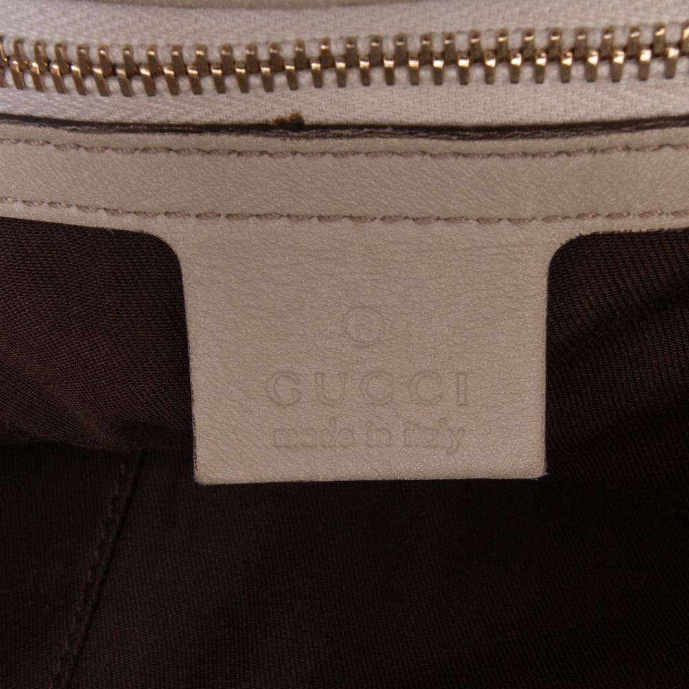 Gucci B Gucci Brown Beige with White Canvas Fabric Medium GG Bamboo Indy Hobo Italy