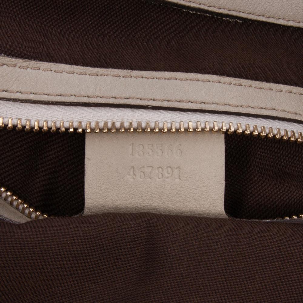 Gucci B Gucci Brown Beige with White Canvas Fabric Medium GG Bamboo Indy Hobo Italy