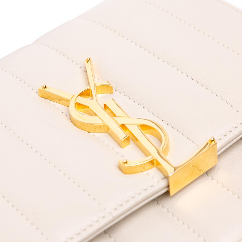 Saint Laurent B Saint Laurent White Pearl Lambskin Leather Leather Small Lambskin Monogram Vicky Chain Bag Italy