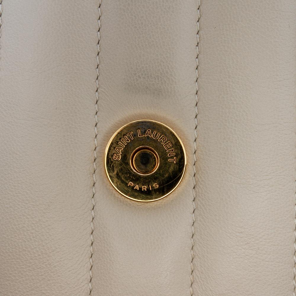 Saint Laurent B Saint Laurent White Pearl Lambskin Leather Leather Small Lambskin Monogram Vicky Chain Bag Italy