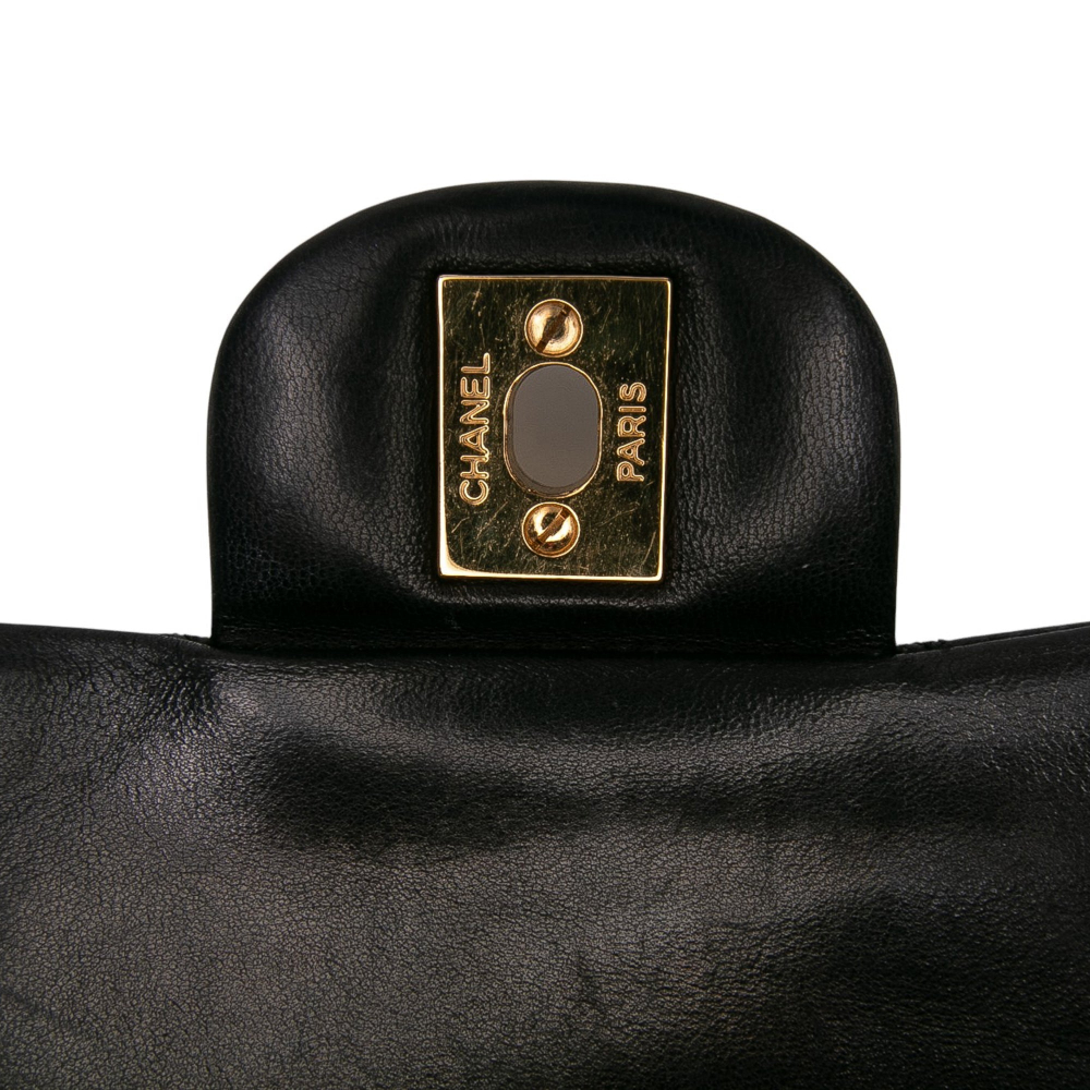 Chanel Classic Double Flap Medium Lambskin Leather Matelassè Shoulder Bag Black