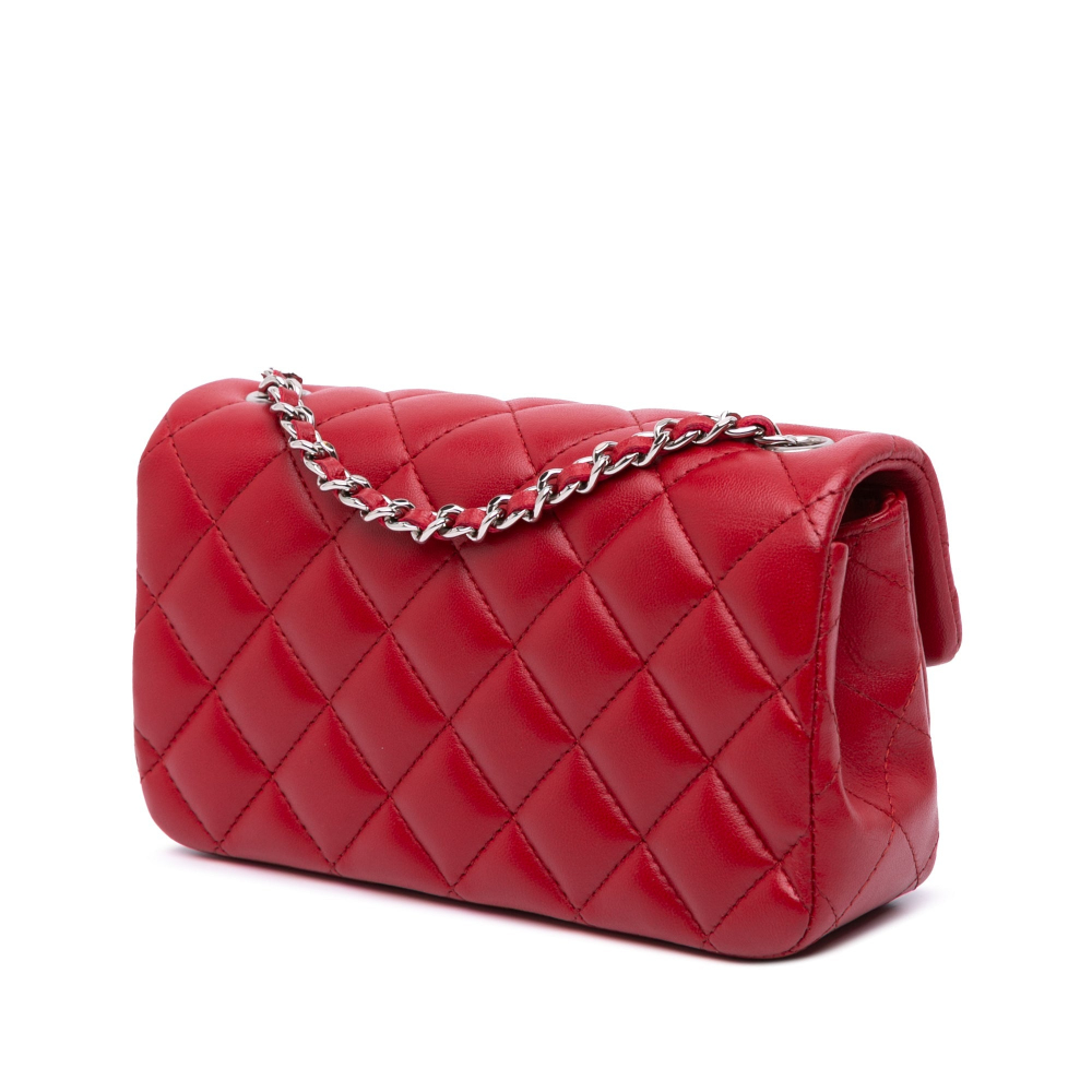 Chanel Rectangular Classic Single Flap Extra Mini Lambskin Leather Matelassè Shoulder Bag Red