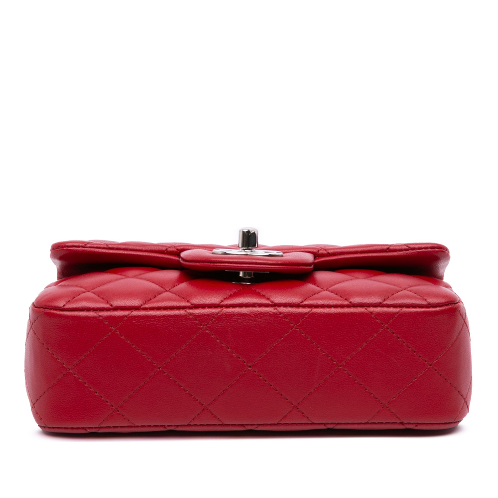 Chanel Rectangular Classic Single Flap Extra Mini Lambskin Leather Matelassè Shoulder Bag Red