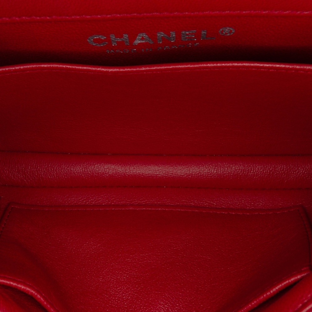 Chanel Rectangular Classic Single Flap Extra Mini Lambskin Leather Matelassè Shoulder Bag Red