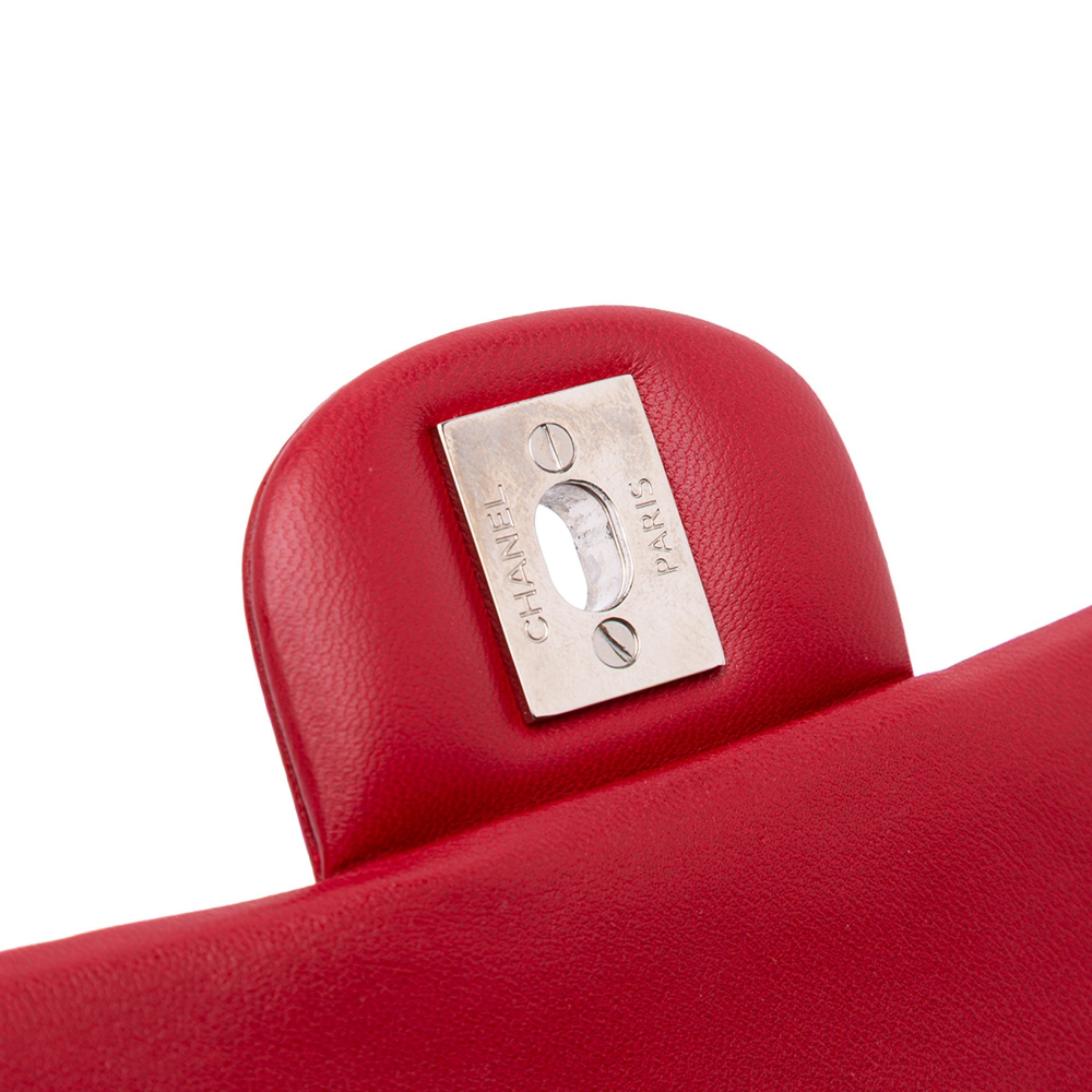 Chanel Rectangular Classic Single Flap Extra Mini Lambskin Leather Matelassè Shoulder Bag Red