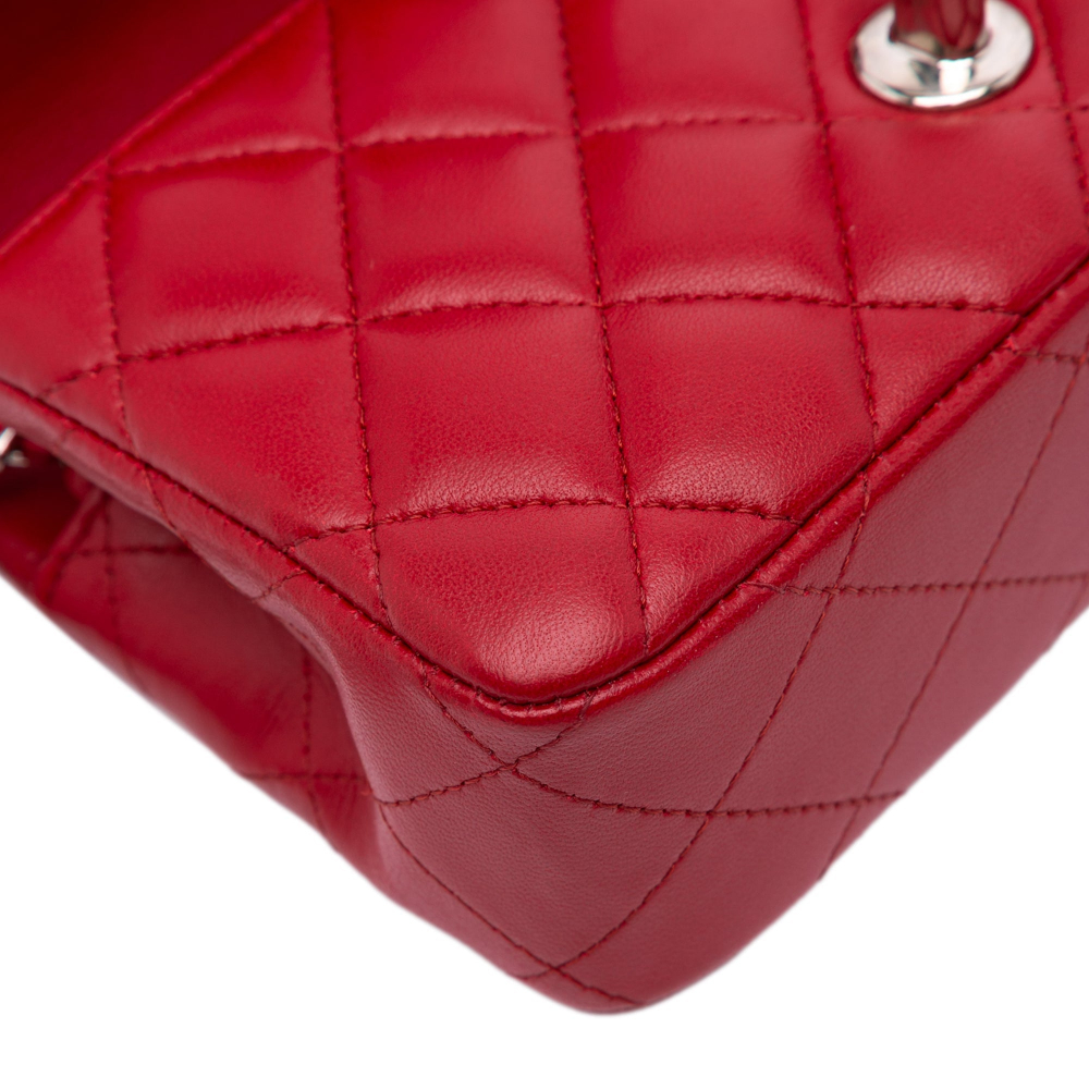 Chanel Rectangular Classic Single Flap Extra Mini Lambskin Leather Matelassè Shoulder Bag Red