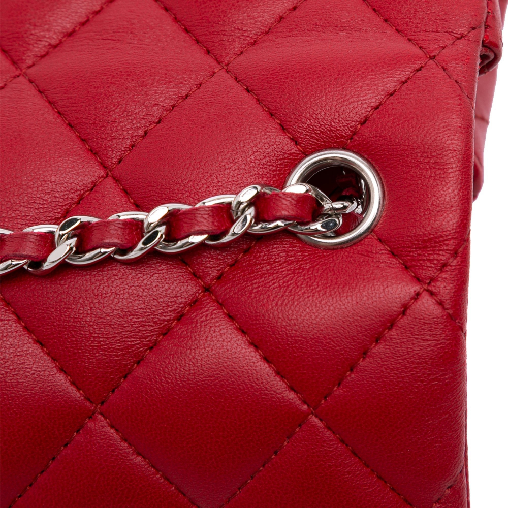 Chanel Rectangular Classic Single Flap Extra Mini Lambskin Leather Matelassè Shoulder Bag Red