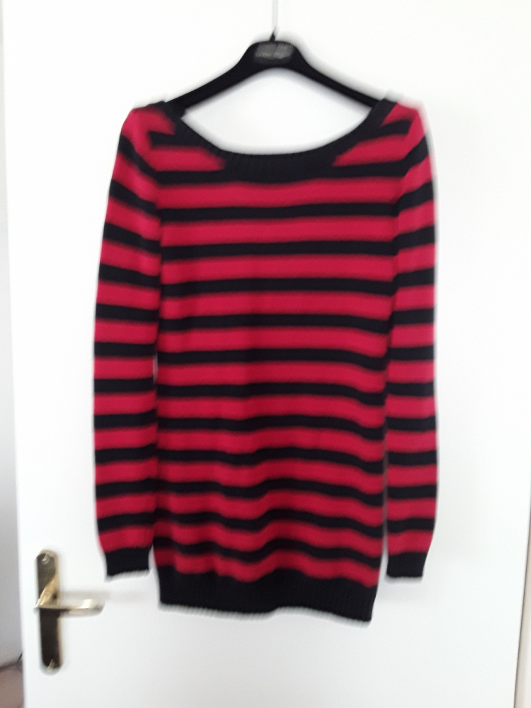 Betsey Johnson MARILYN MONROE Rot-schwarz gestreiftes Pullover-Tunikakleid