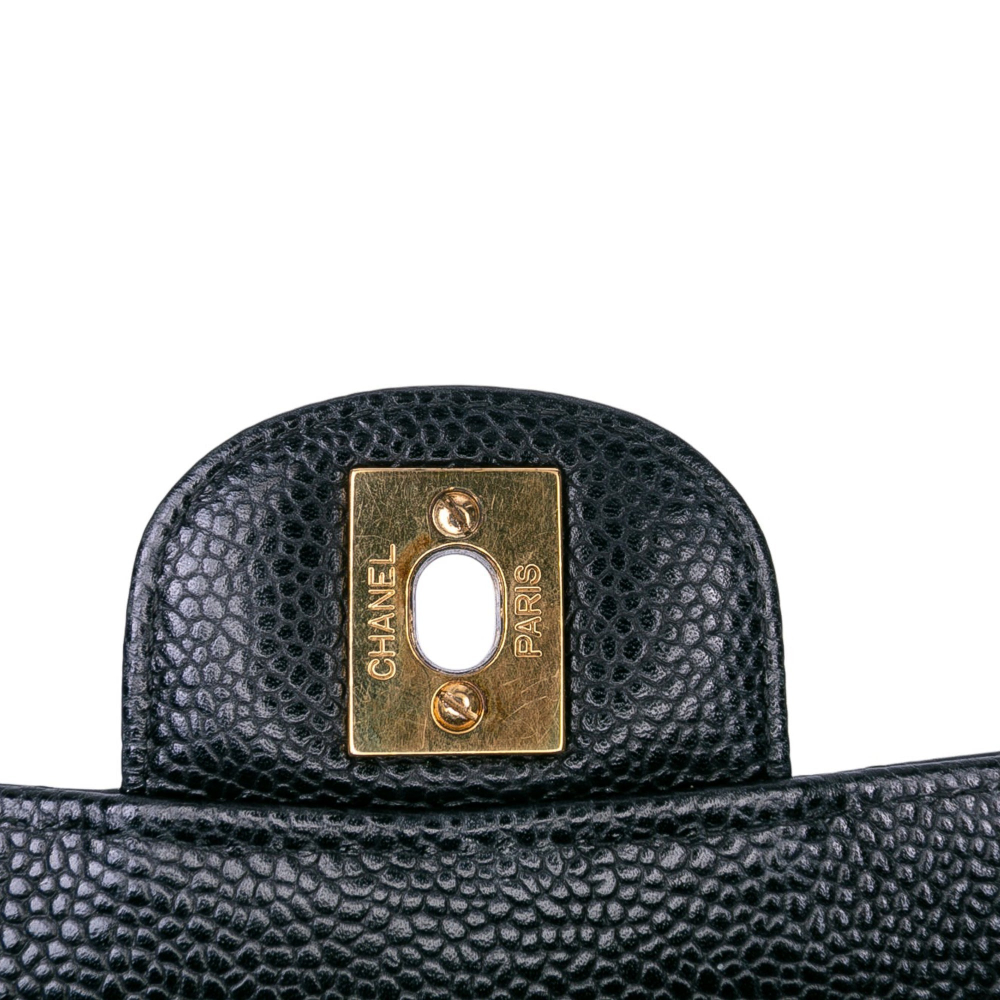 Chanel Classic Double Flap Medium Caviar Leather Matelassè Shoulder Bag Black