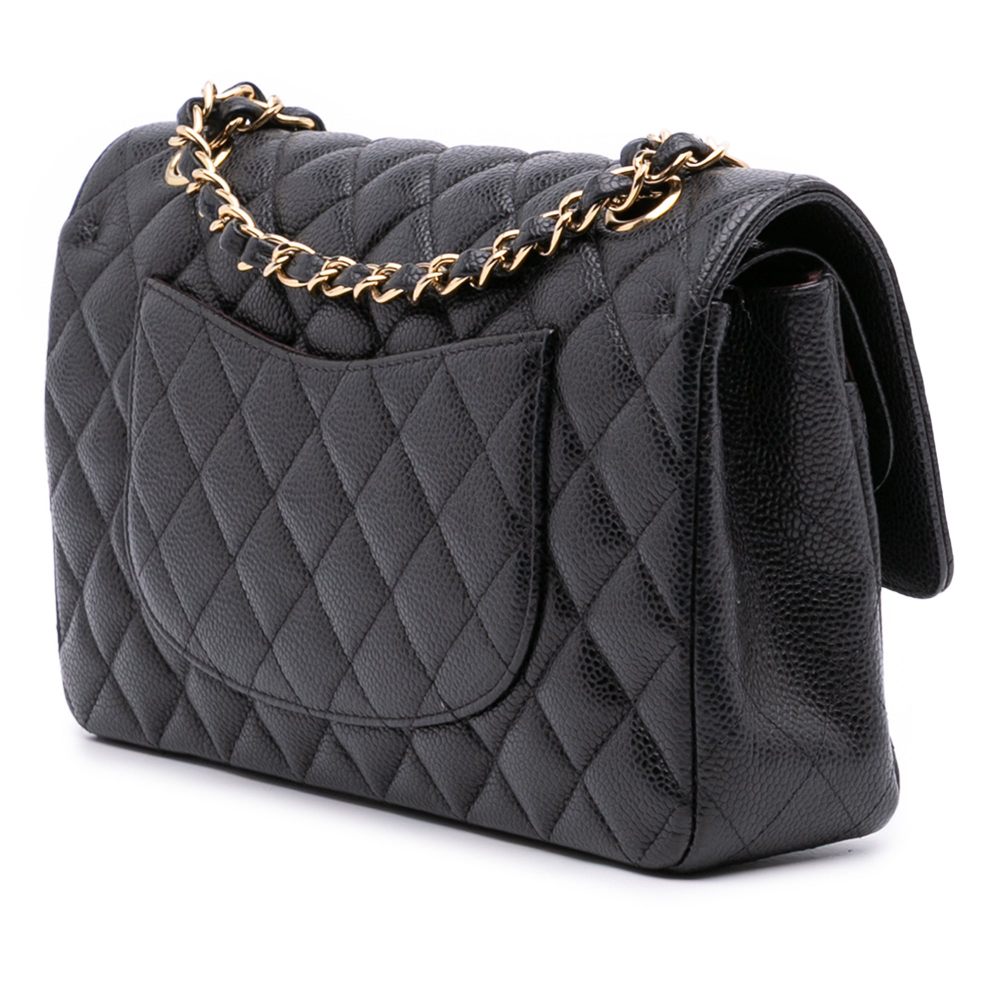 Chanel Classic Double Flap Medium Caviar Leather Matelassè Shoulder Bag Black
