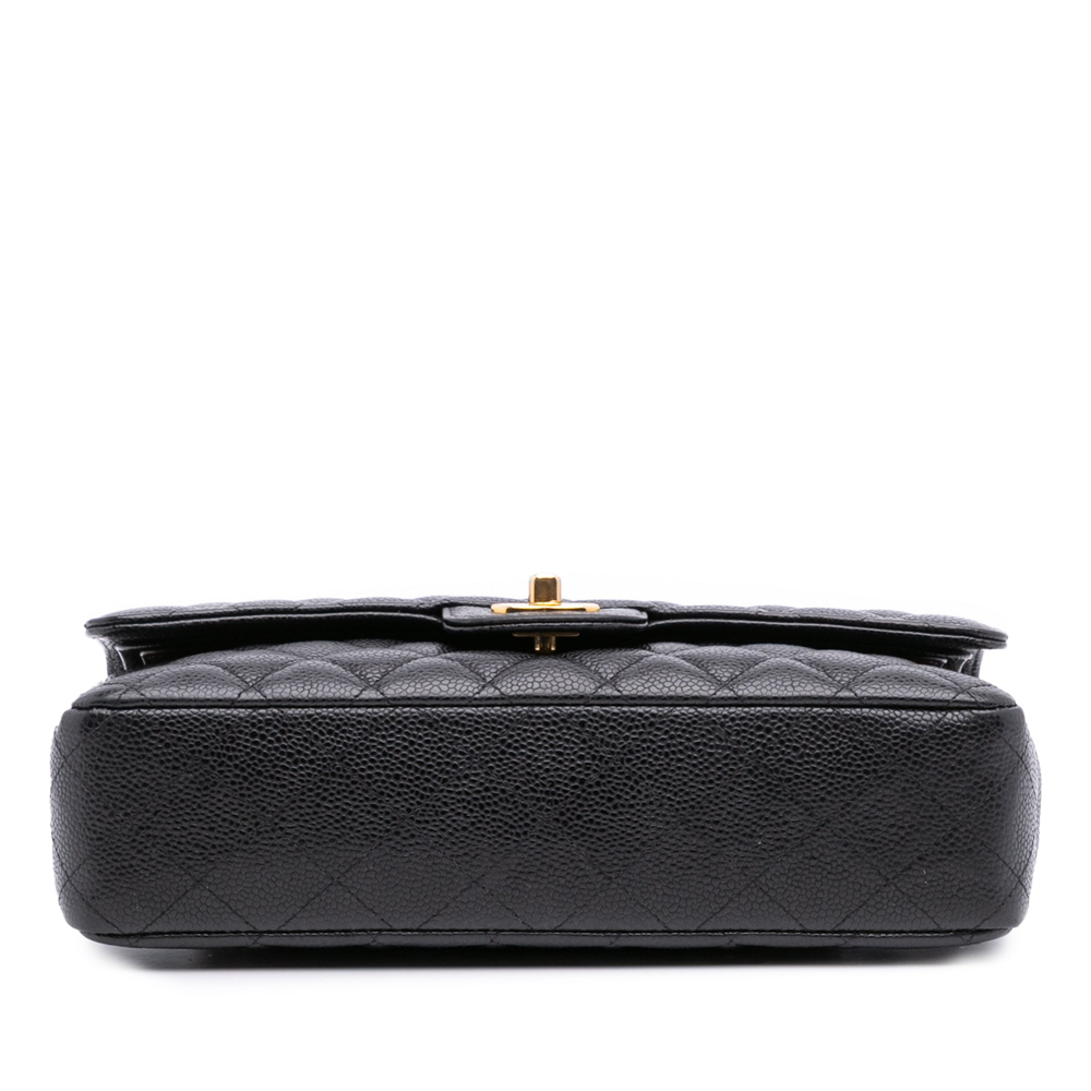 Chanel Classic Double Flap Medium Caviar Leather Matelassè Shoulder Bag Black
