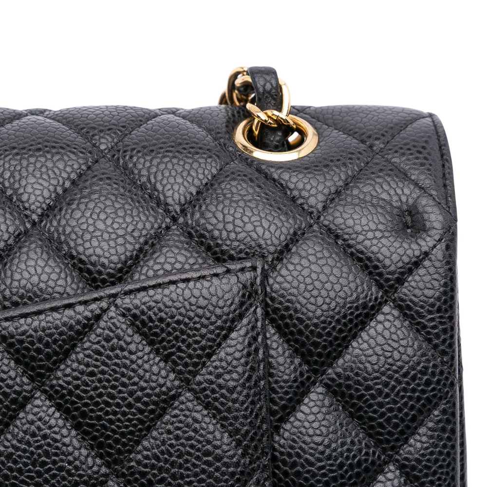 Chanel Classic Double Flap Medium Caviar Leather Matelassè Shoulder Bag Black