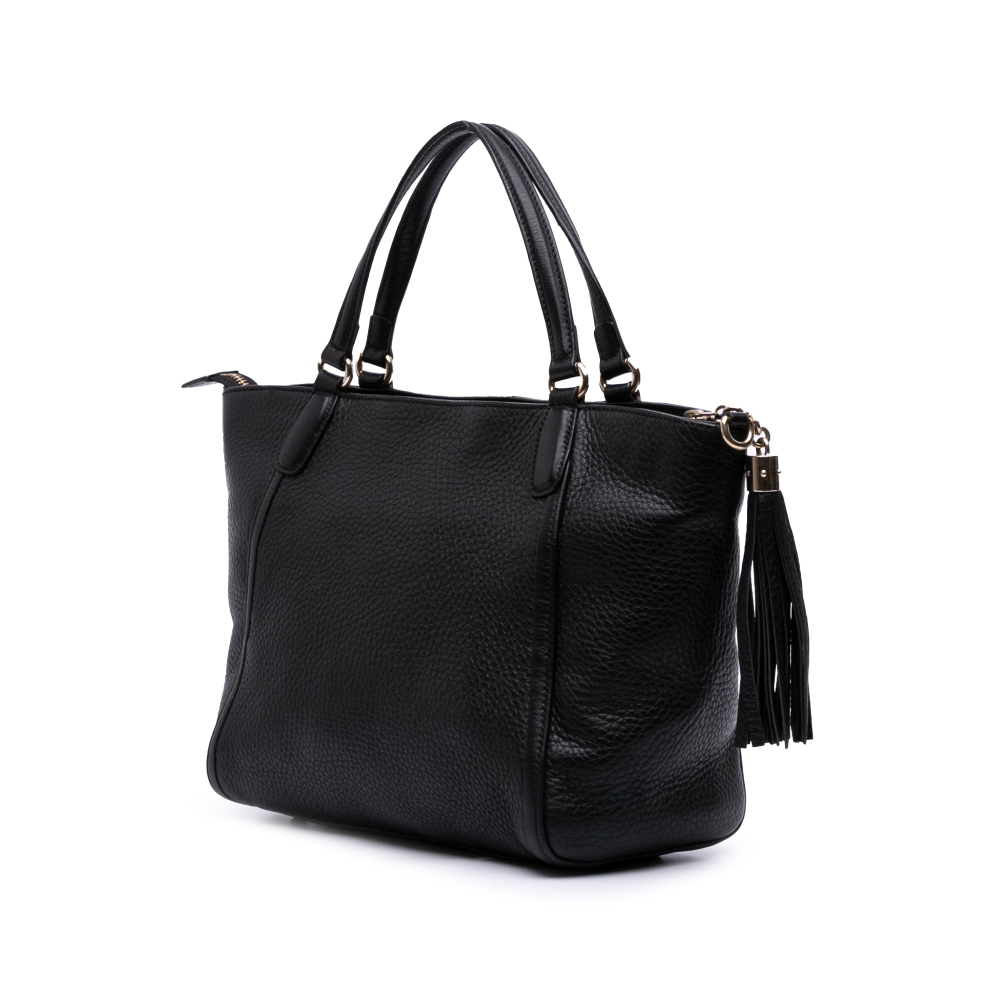 Gucci Soho Leather Zipper Closure Tote Shoulder Bag Black