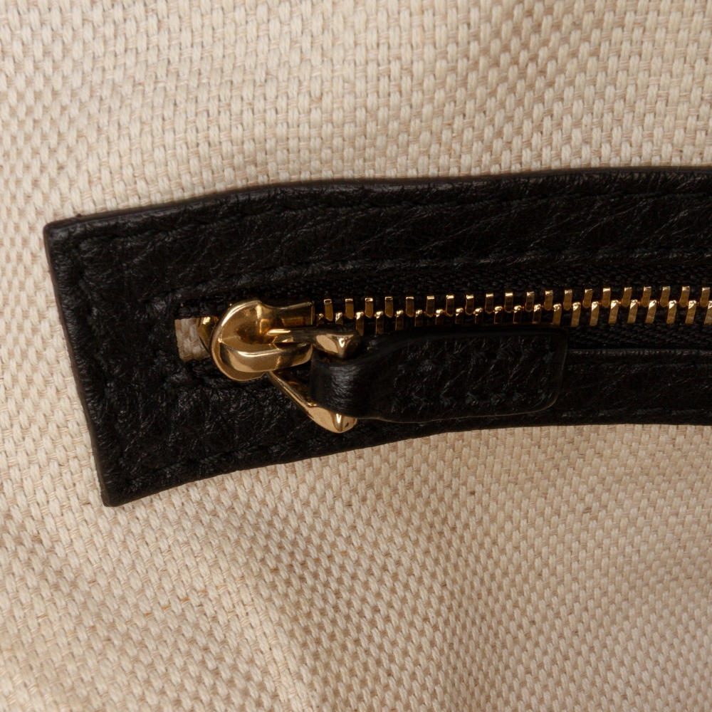 Gucci Soho Leather Zipper Closure Tote Shoulder Bag Black