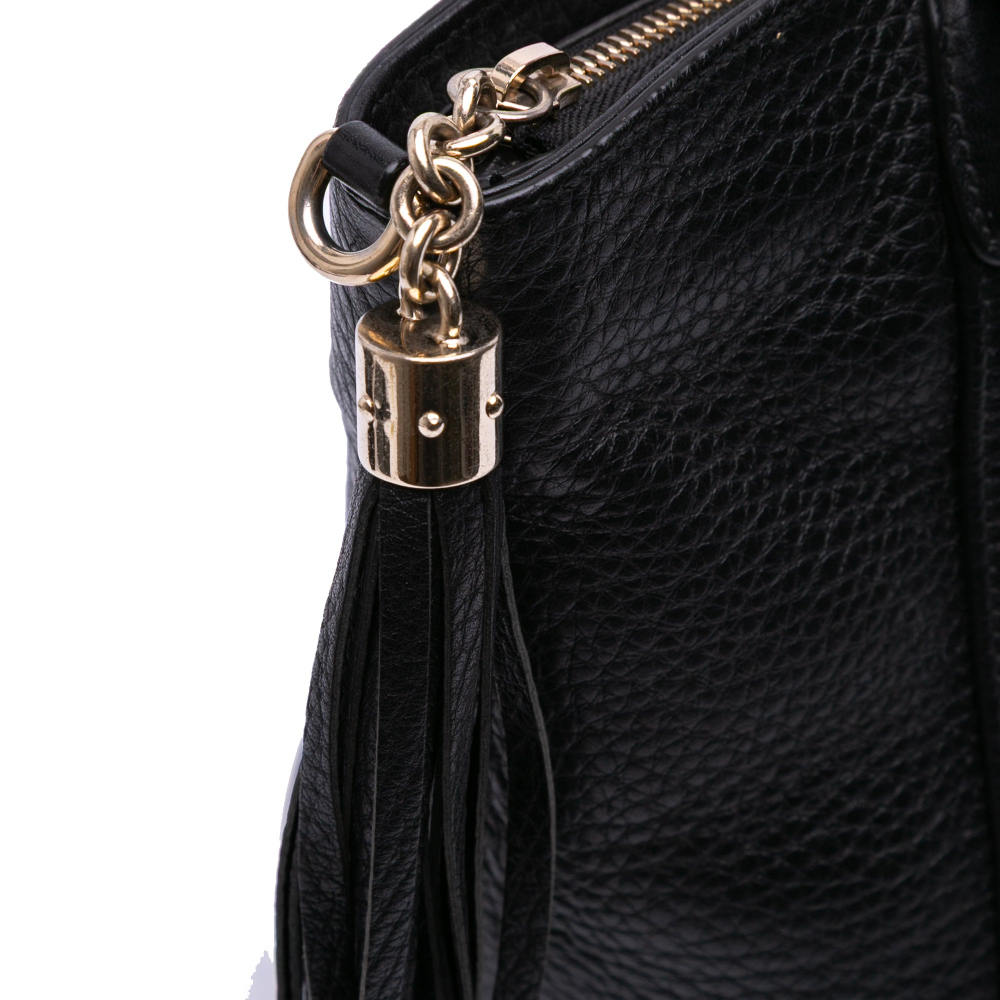 Gucci Soho Leather Zipper Closure Tote Shoulder Bag Black