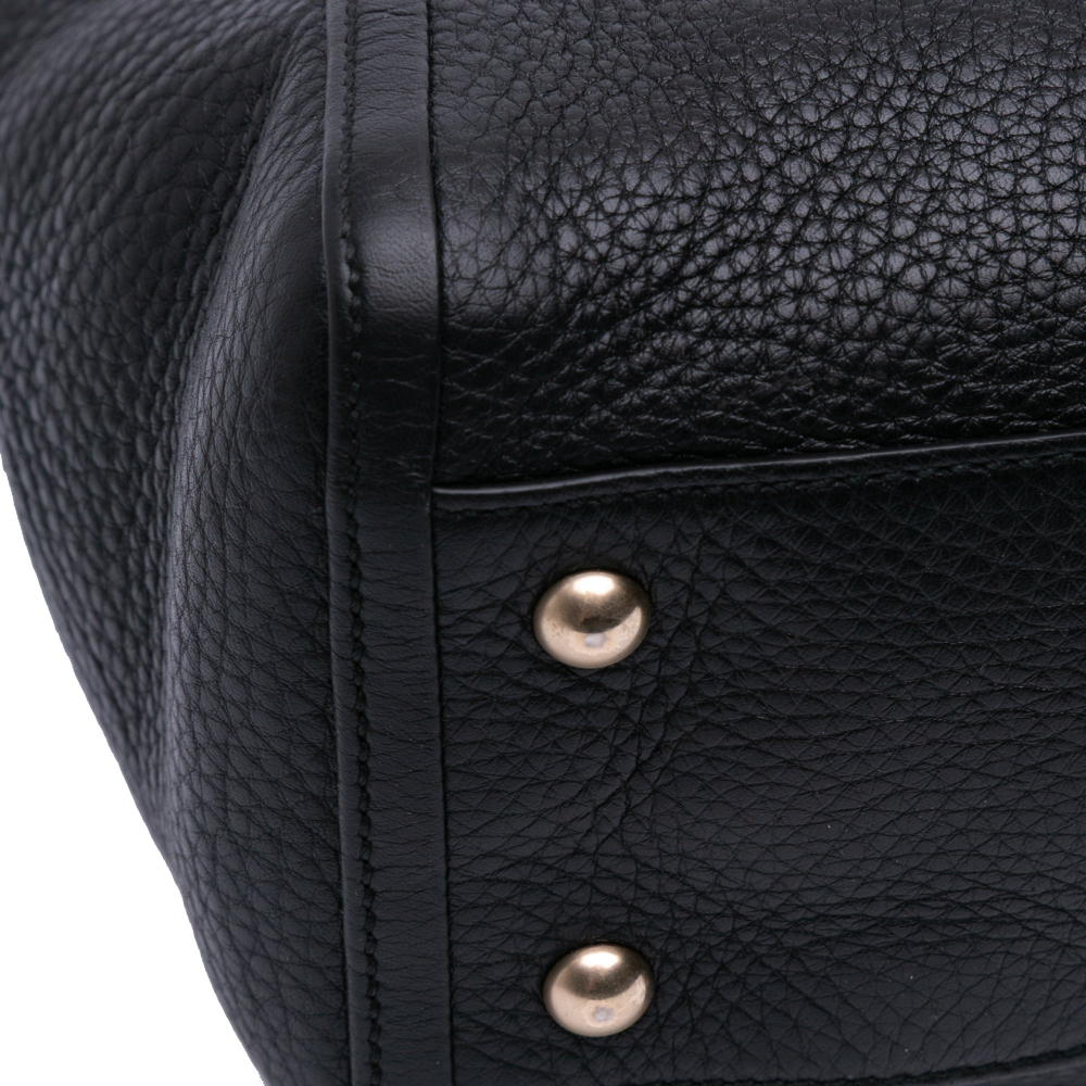 Gucci Soho Leather Zipper Closure Tote Shoulder Bag Black